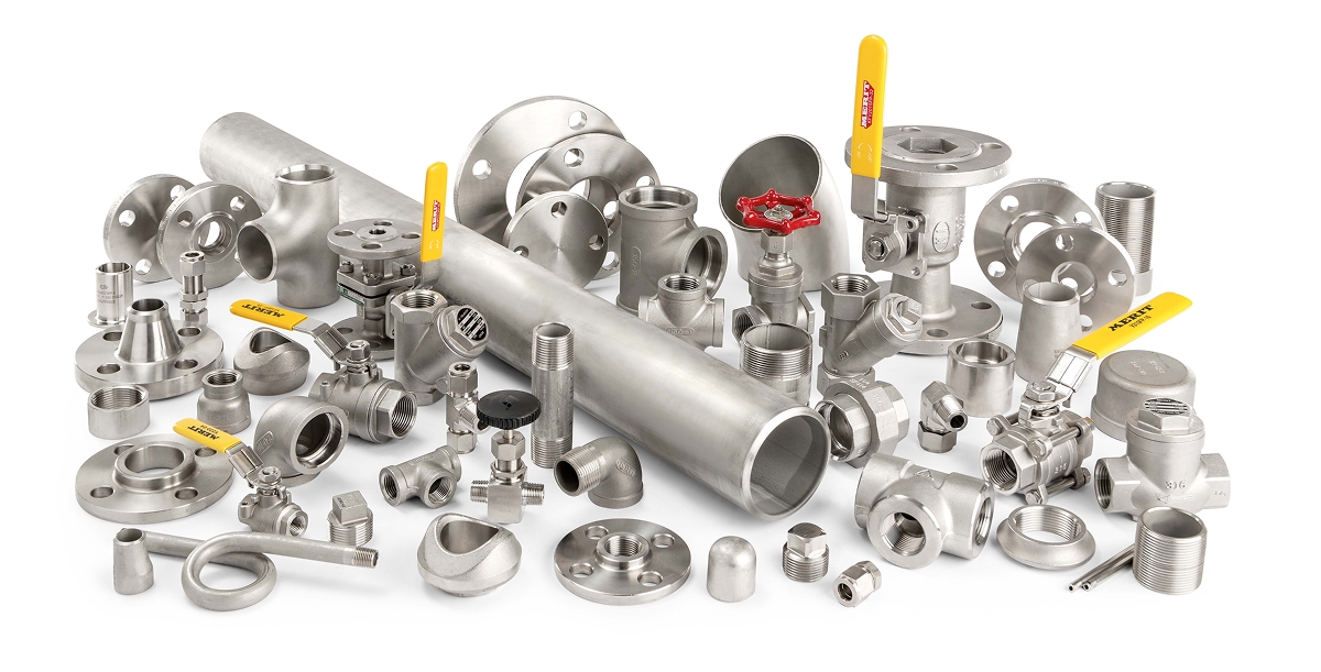 Merit Brass Stainless Steel Pipe, Pipe Fittings, Flanges, Pipe Valves, and Tubing Product Offering Group Image